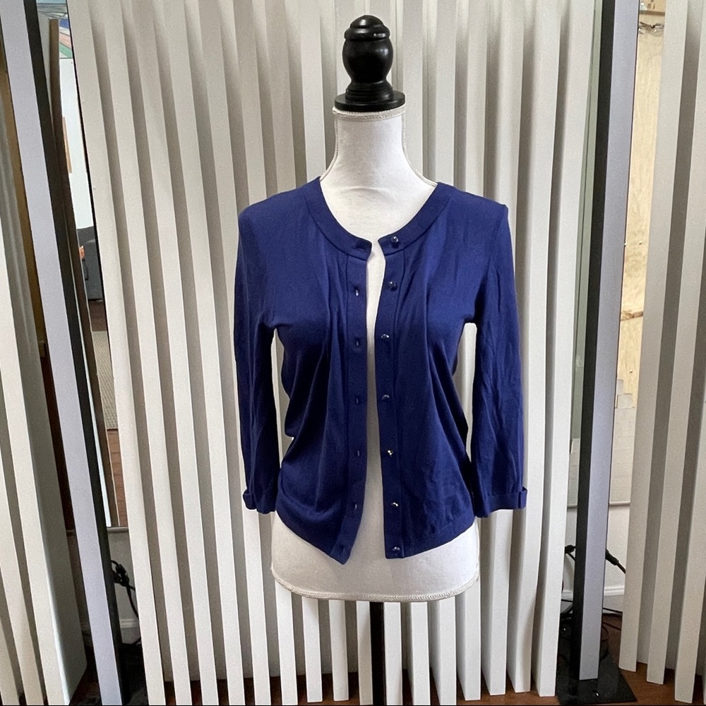 Kate Spade Blue Somerset Silk Cotton Cardigan Size Small